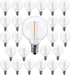 COUAH G40 LED Replacement Bulbs, E12 Clear Globe Screw Base LED Shatterproof Light Bulbs for Outdoor Patio String Lights, 0.6 Watt String Light Bulbs, 25 Pack
