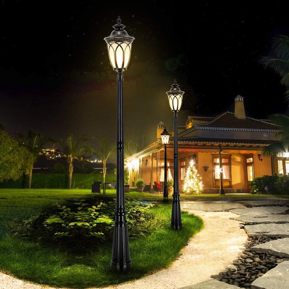 Czarna, wodoodporna lampa ogrodowa IP55, szklana kolumna, lampa LED E27, dekoracja uliczna, lampa ogrodowa, lampa ogrodowa, lampa tarasowa, lampa uliczna, oświetlenie og,145cm