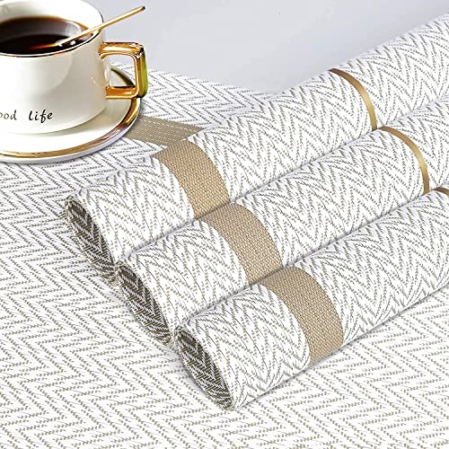 Image of Dining Table Placemats & Runner Set - Heat Resistant, Washable & Stain Resistant Woven Vinyl Mats | Table Runner & 6 Placemats Set for Stylish Dining (45x30 cm Placemats, 180x30 cm Runner)