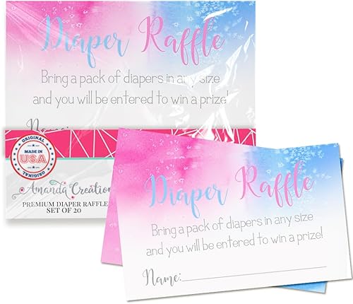 Miniatura 1 de AmandaCreation - Boletos para rifas de pañales de acuarela rosa y azul para baby showers de revelación de género, 20 tarjetas de inserción de doble