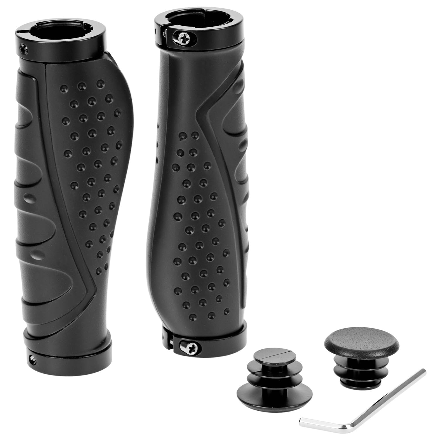 QWORK® Ergonomic Mountain Bike Handlebar Grips, Non-slip Shockproof Rubber Grips with Double Lock-on Design for 22.2mm Handlebars