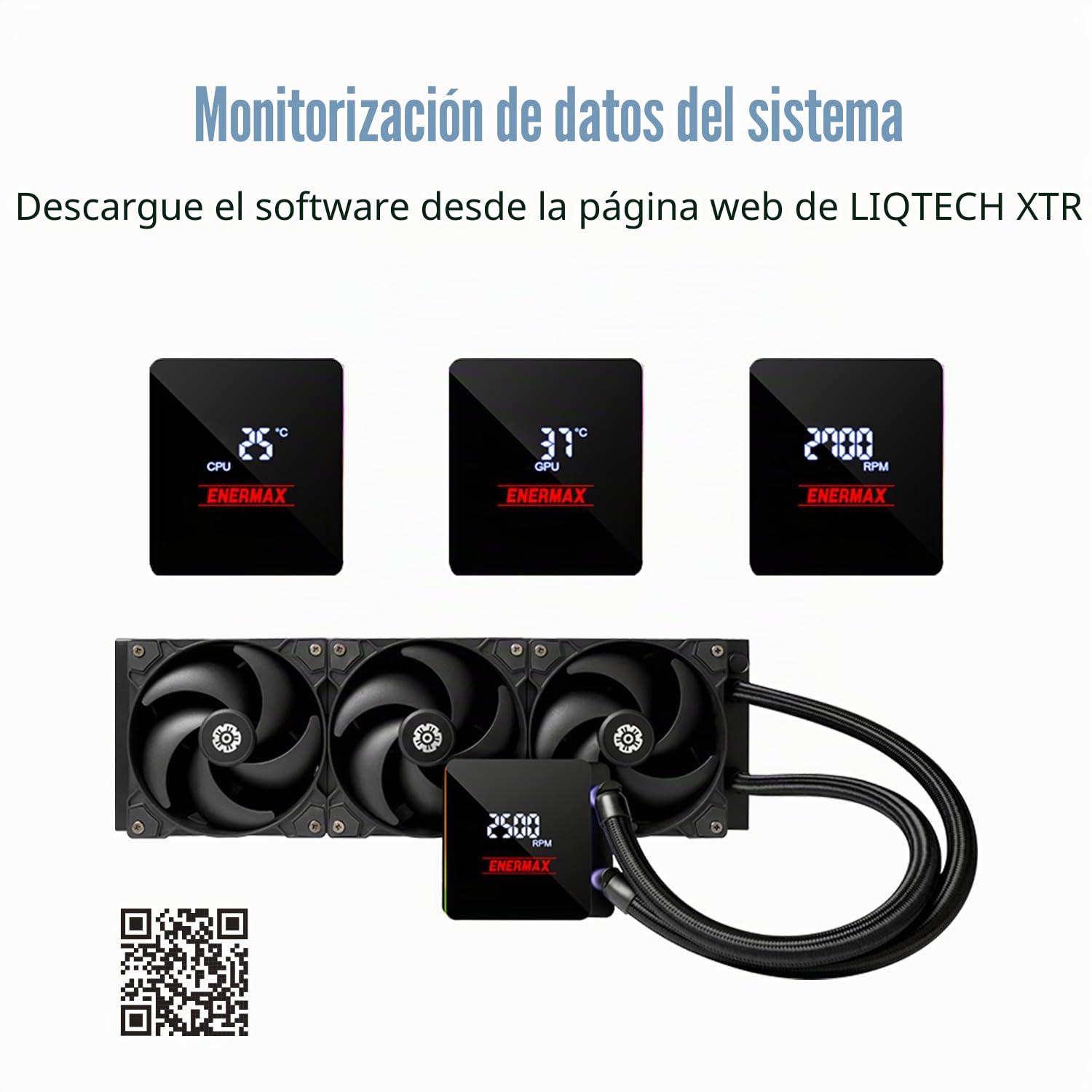 ENERMAX LIQTECH XTR|360 mm AIO CPU refrigeración por agua|TDP 550 W+|AMD Ryzen Treadripper sTR5/sTRX5/SP6|Intel Xeon LGA4677 |100% CPU cobertura|Pantalla digital|ELC-LTXTR360