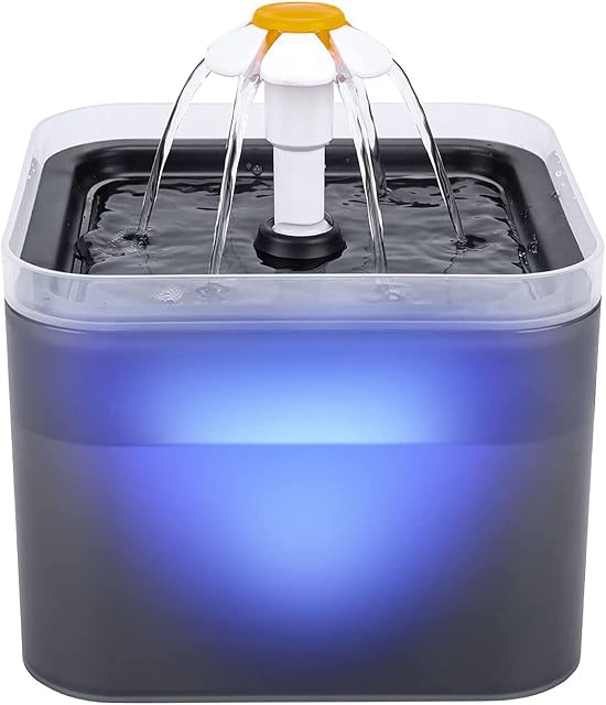 Cat Water Fountain Pet Drinking Dispenser: Kitten Water Bowl with Filter Ultra Quiet LED Level Cat Indoor Anti-bite Protection 2L/67oz Pet Automatic Fountain with Brush for Small Dogs Grey