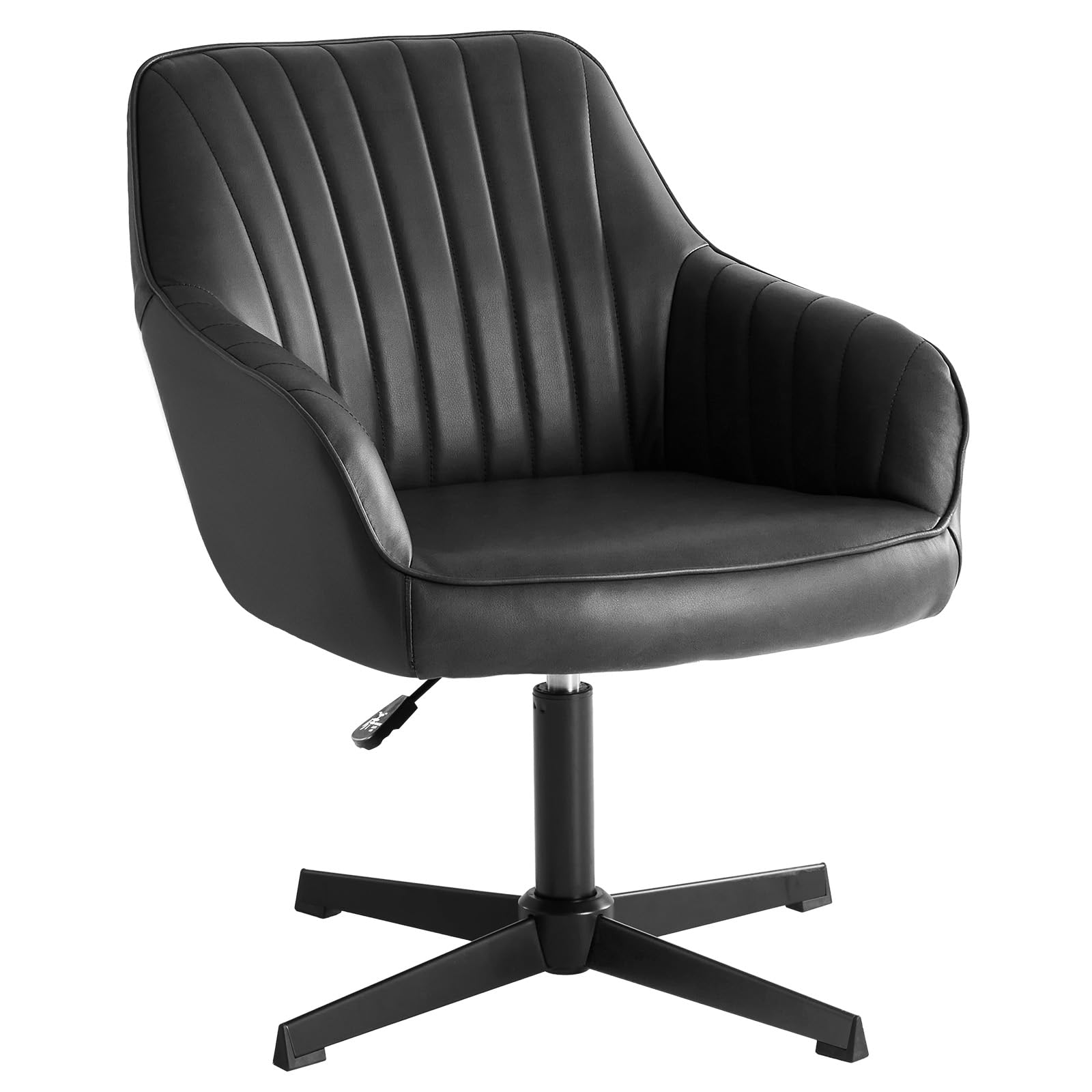 Sweetcrispy Esszimmerstühle, Küchenstuhl Drehbar & Höhenverstellbar - Leder Sessel Esstisch mit Armlehne, 360° Drehstuhl Esszimmer in Schwarz, 1 Stück