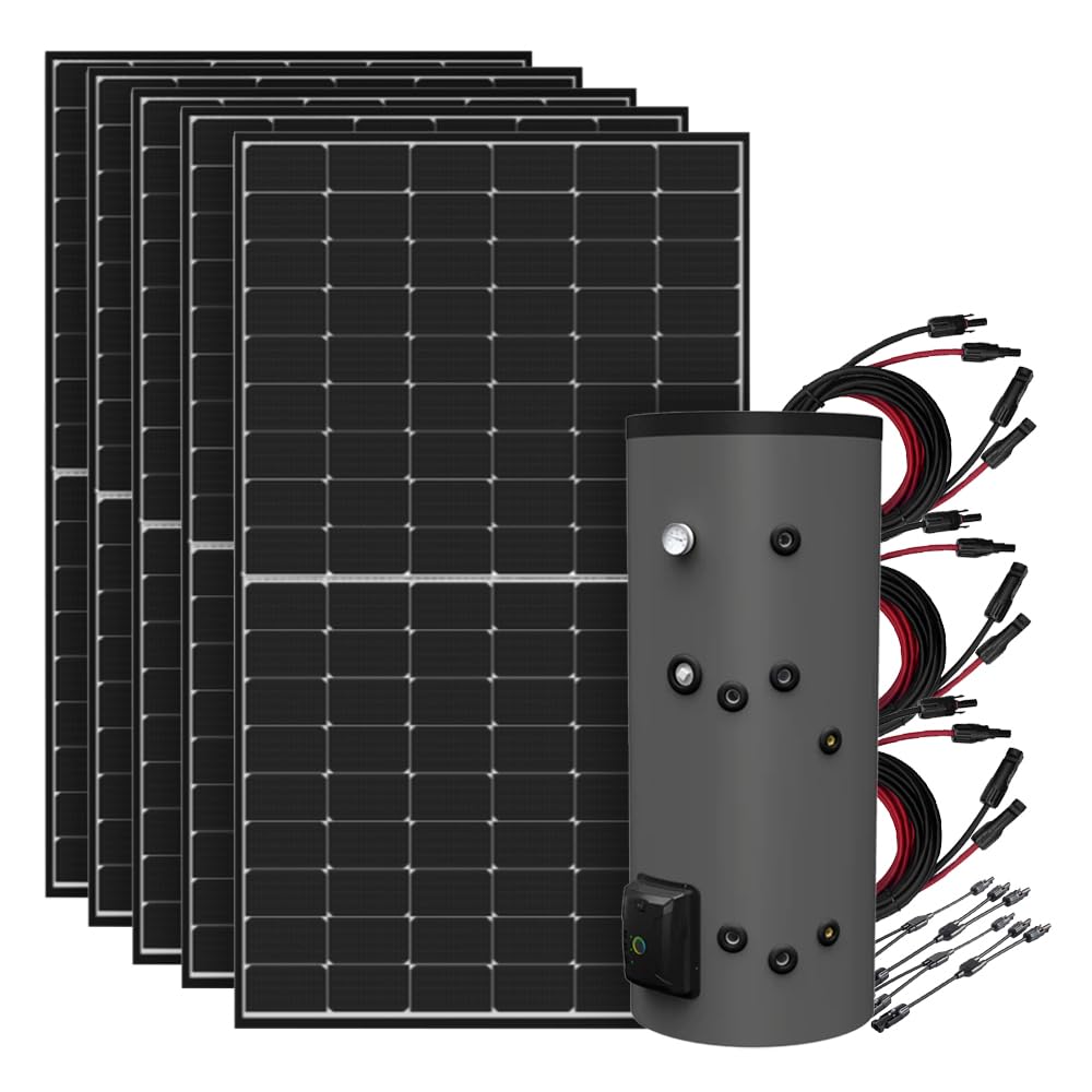 Calentador de agua solar Offgridtec 450W con caldera híbrida Fothermo 30L, listo para usar, fuente de alimentación de emergencia 230 V hasta 1500 W, 65 °C máx. Rendimiento del 22,52%, IP24/IP68