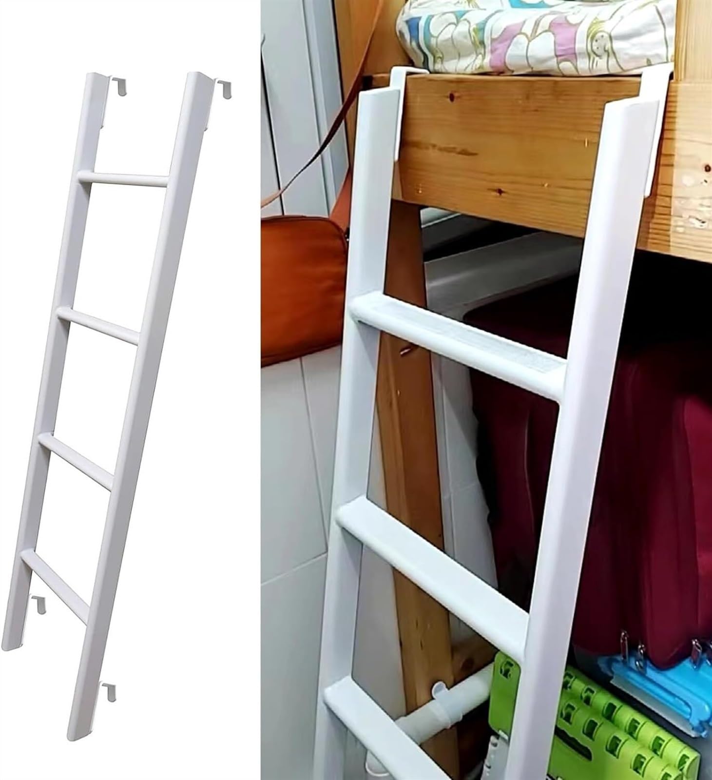MDybf White Bunk Bed Ladder For Dorm Room Loft, Space-Saving Bed Side Replacement Ladder With Hook Retaine(Size:130cm(51"))