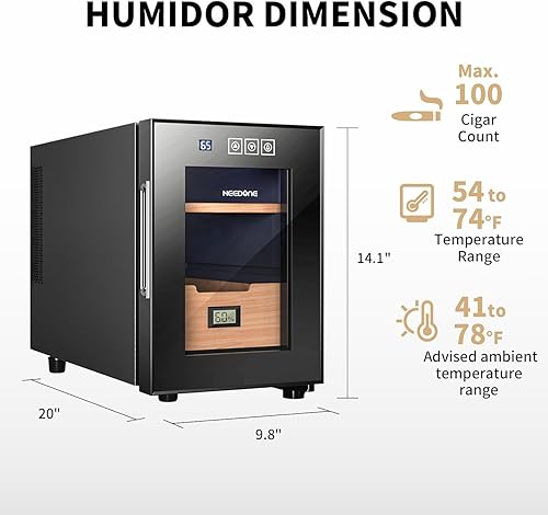 Miniatura 8 de NEEDONE Humidor eléctrico de 16 litros con sistema de control silencioso de calefacción y refrigeración, gabinete termostático para 100 unidades con