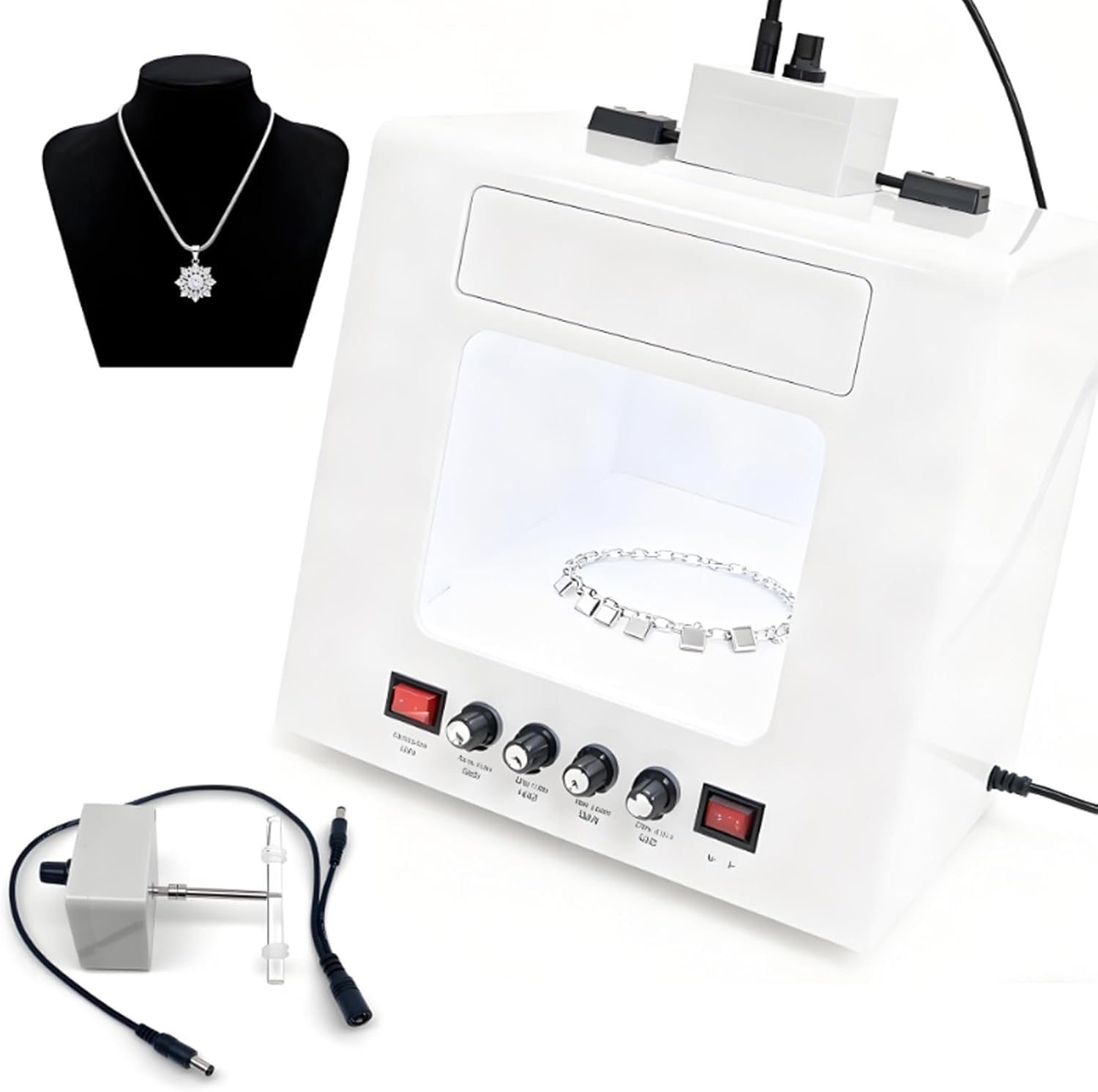 Caja de luz para fotografía con iluminación LED regulable y tocadiscos giratorios para joyería y fotografía de productos pequeños