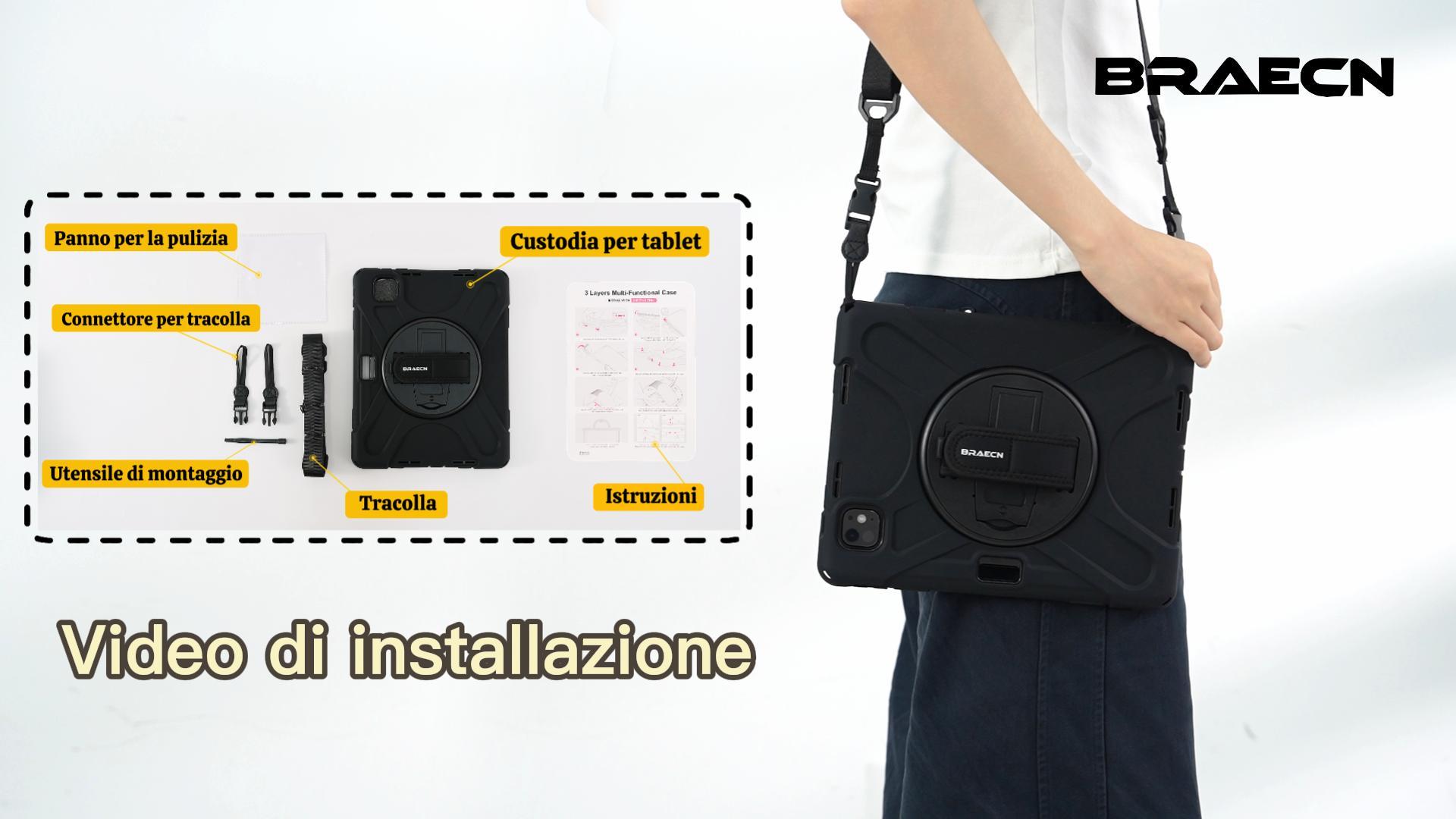 BRAECN per Cover iPad Pro 11 Pollici 2022/2021/2020/2018, Antiurto Robusto Custodia con Integrato Pellicola Prottetiva, Supporto Girevole a 360° e Cinturino a Mano, Tracolla Portatile, Nero BRAECN per Cover iPad Pro 11 Pollici 2022/2021/2020/2018, Antiurto Robusto Custodia con Integrato Pellicola Prottetiva, Supporto Girevole a 360° e Cinturino a Mano, Tracolla Portatile, Nero