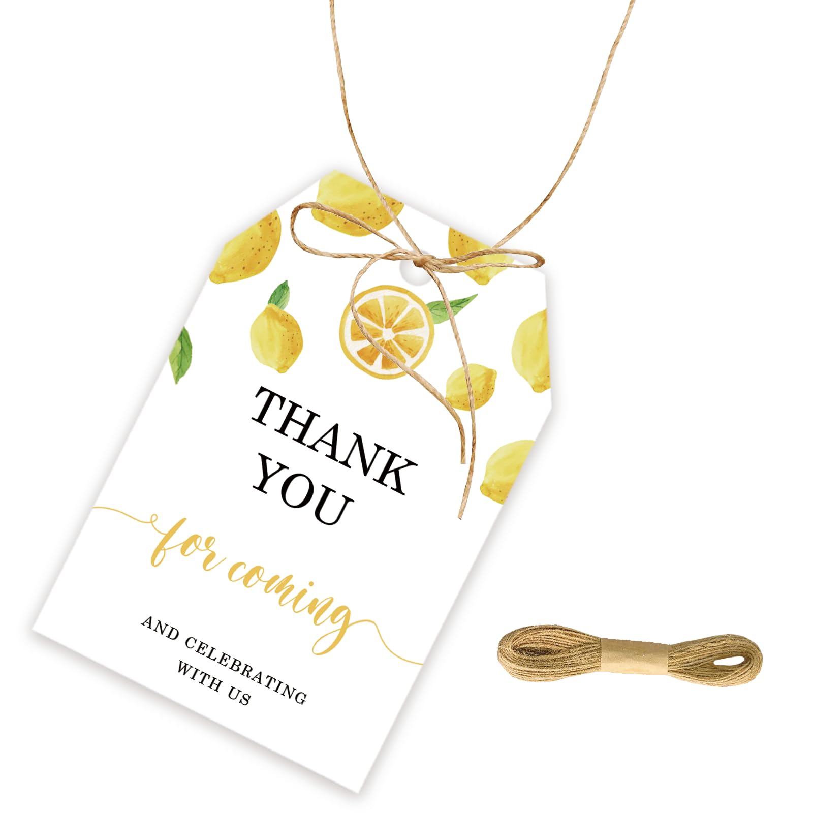 50pcs Lemon Thank You Tags, Lemon Gift Tag with String for Bridal Shower Party, Sweet Fruit Thank You Paper Tags for Wedding/Lemon Birthday Party Favors