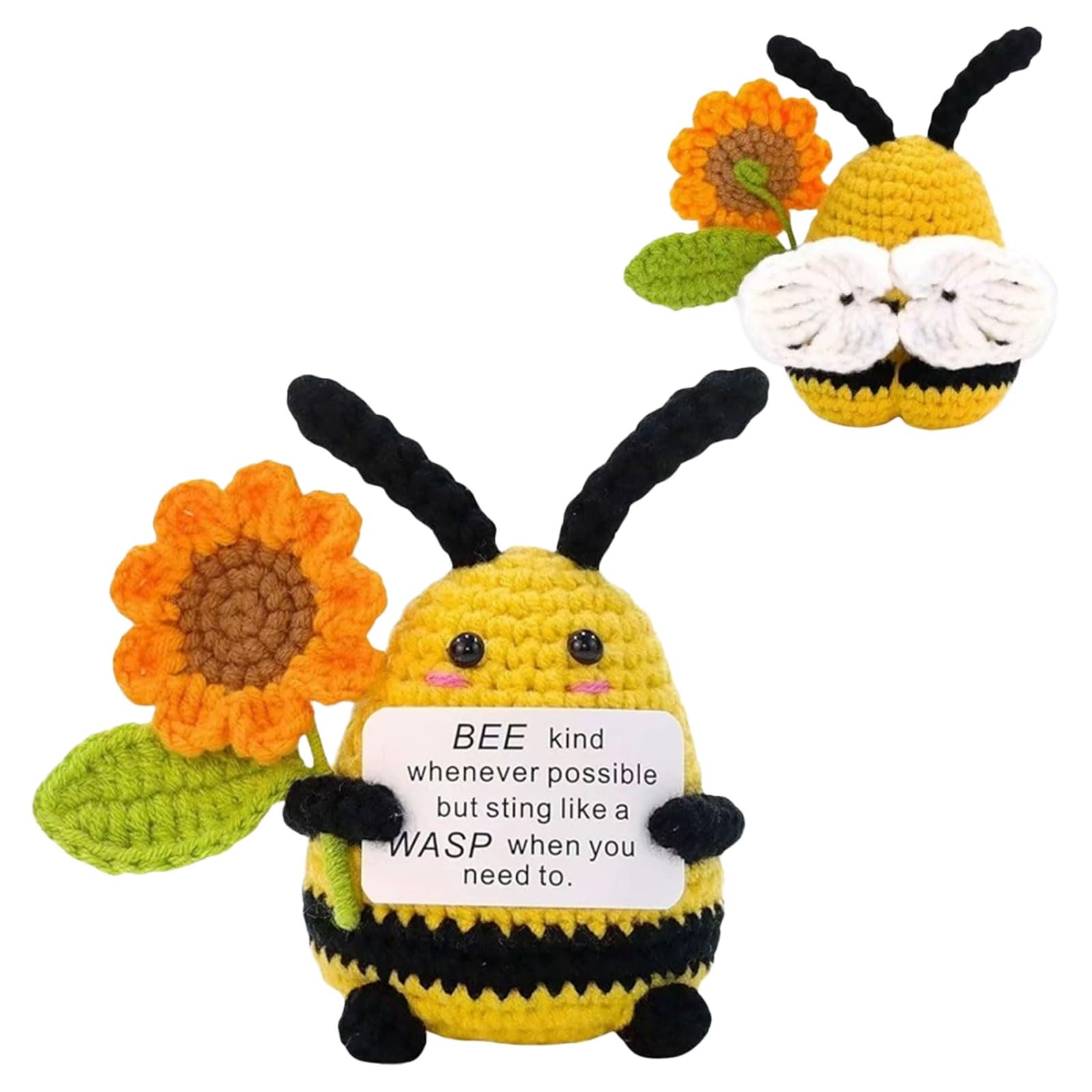DiiWmme Handmade Emotional Support Crochet Bee Doll with Uplifting Cards