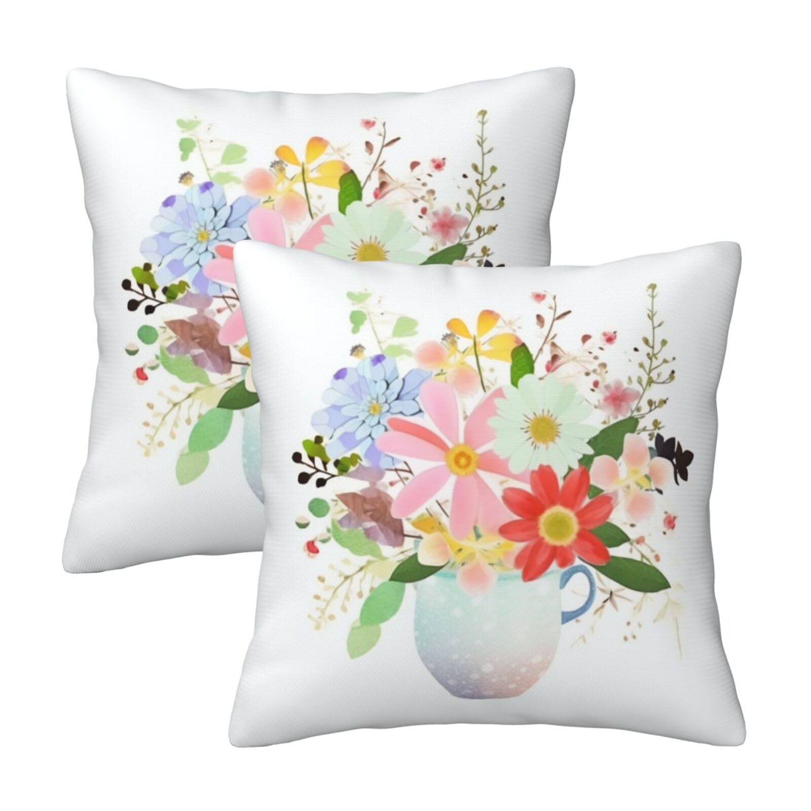 Flower Throw Pillow Cases 2 Pack Square Pillowcases Soft Pillow Protectors for Couch Livingroom Sofa Bed Office Car,45x45 CM