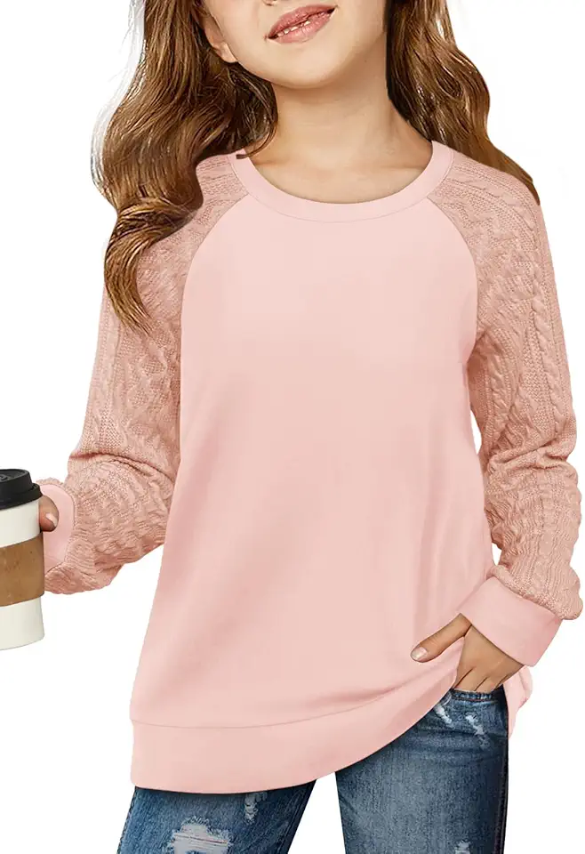 Haloumoning Girls Sweatshirts Kids Casual Cable Knit Long Sleeve Shirts Tunic Tops 4-14 Years