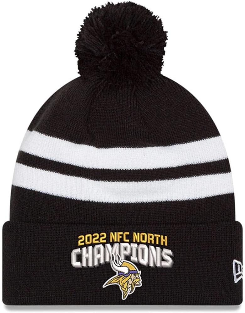 Black Minnesota Vikings 2022 NFC North Division Champions Top Stripe Cuffed Pom Knit Hat