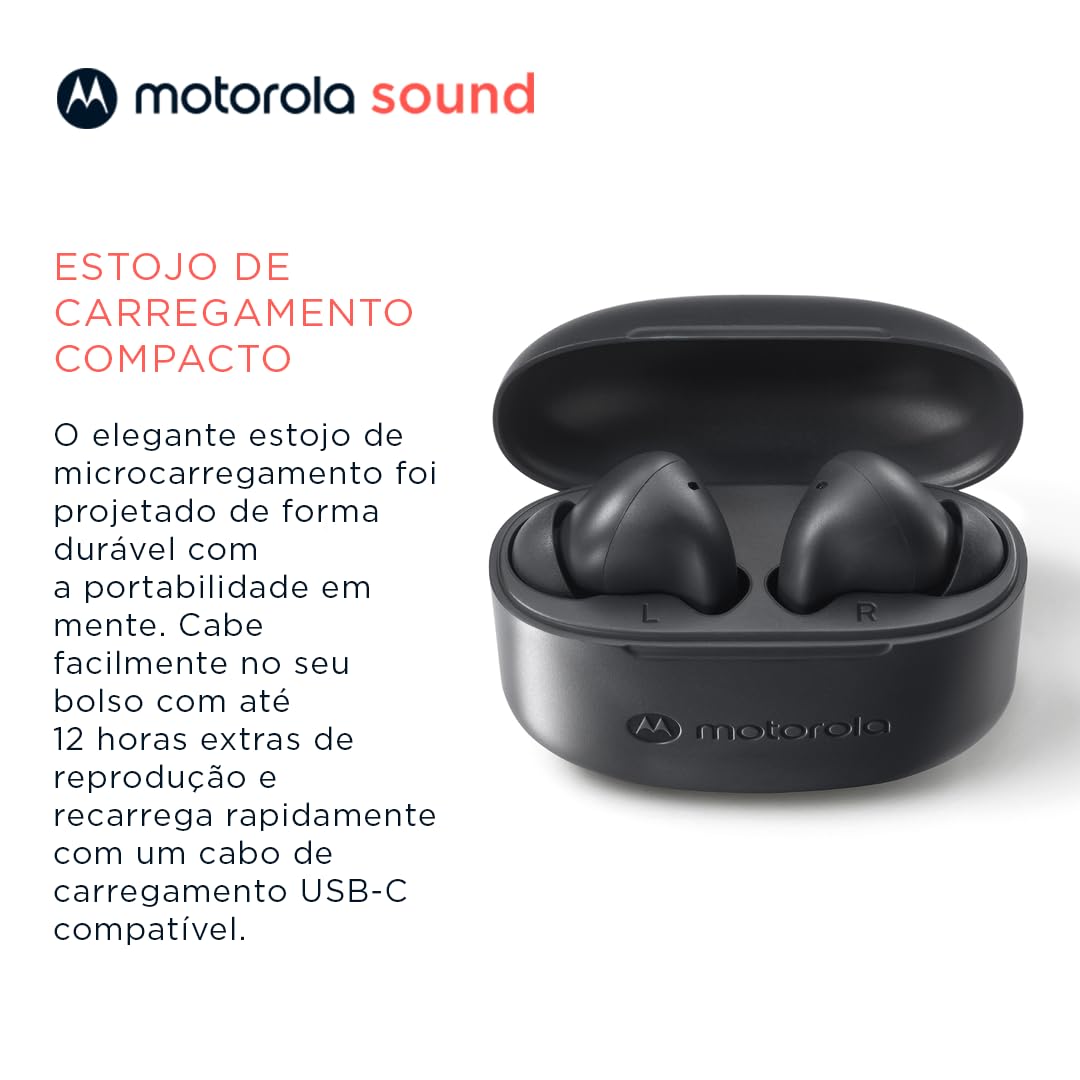 Motorola Moto Buds 065 bezprzewodowe słuchawki Bluetooth – bezprzewodowe słuchawki z Bluetooth 5.3 – wodoodporne słuchawki douszne – zasięg 15 m – słuchawki douszne do 17 godzin – czarne