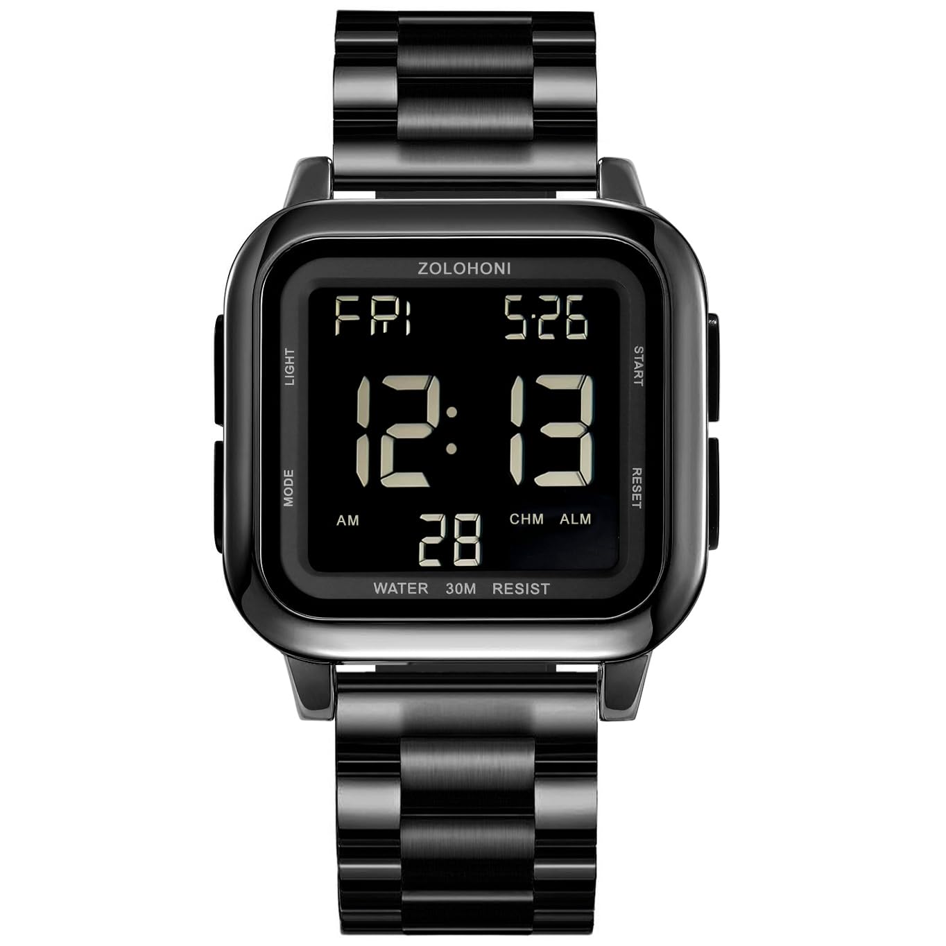 Orologio digitale quadrato da uomo, quadrante con numeri grandi, quadrante grande, impermeabile, a LED, con sveglia, data, cronometro