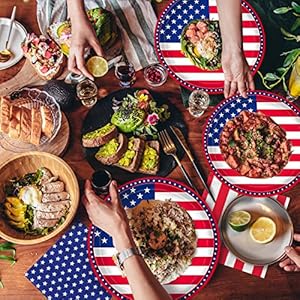 Gatherfun American Flag Patriotic Party Supplies Disposable Napkins Paper Plates and Paper Cups for Veterans Day Election Day 4th of July Independence Day Decorations Serve 25