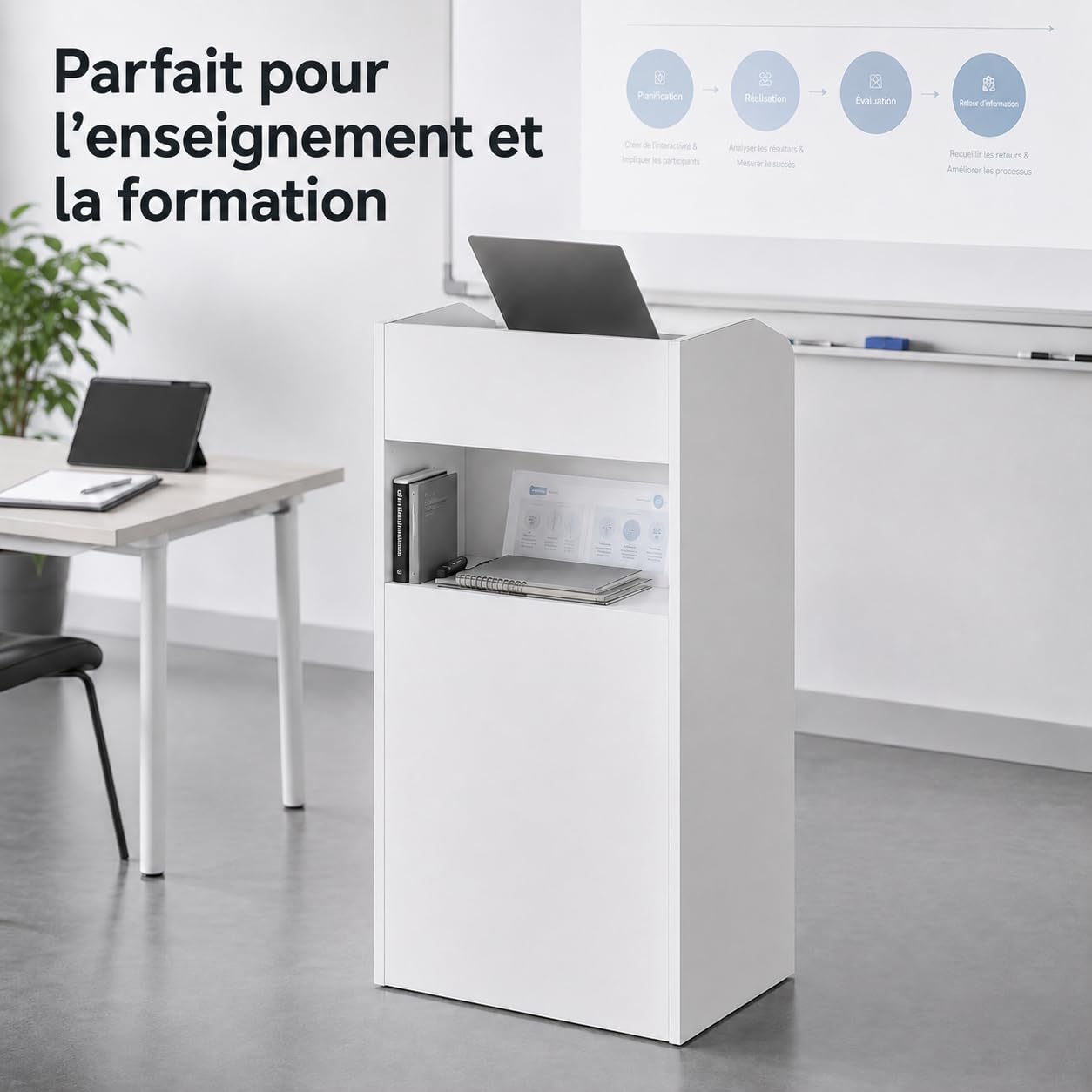 Comptoir de réception avec éclairage LED et étagère d'exposition, Table de Caisse avec 2 Compartiments de Rangement, Petit comptoir de réception pour Bureau, Magasin, Salon, 59 x 39 x 109 cm
