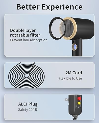 Miniatura 6 de Secador de pelo iónico de secado rápido, secador iónico de alta velocidad de 1875 vatios con boquilla difusora, concentradorpeine, pantalla de
