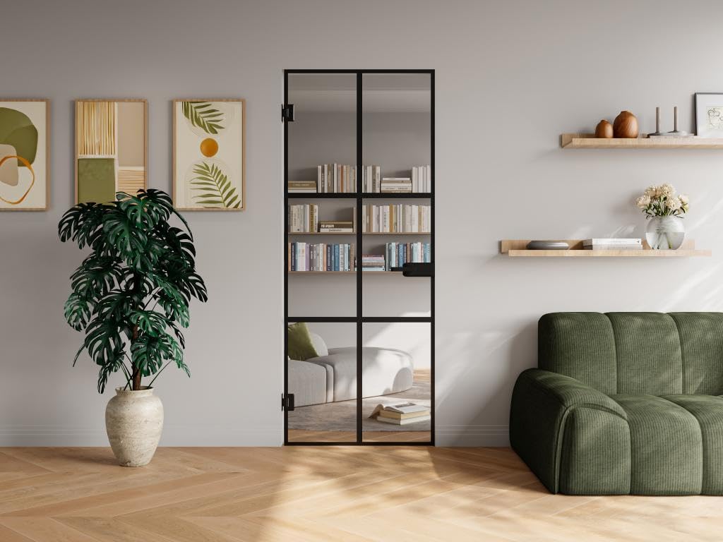 Vente-unique - Puerta con marco Seroto - L 73cm x A 0.8cm x H 204cm - cristal templado - negro