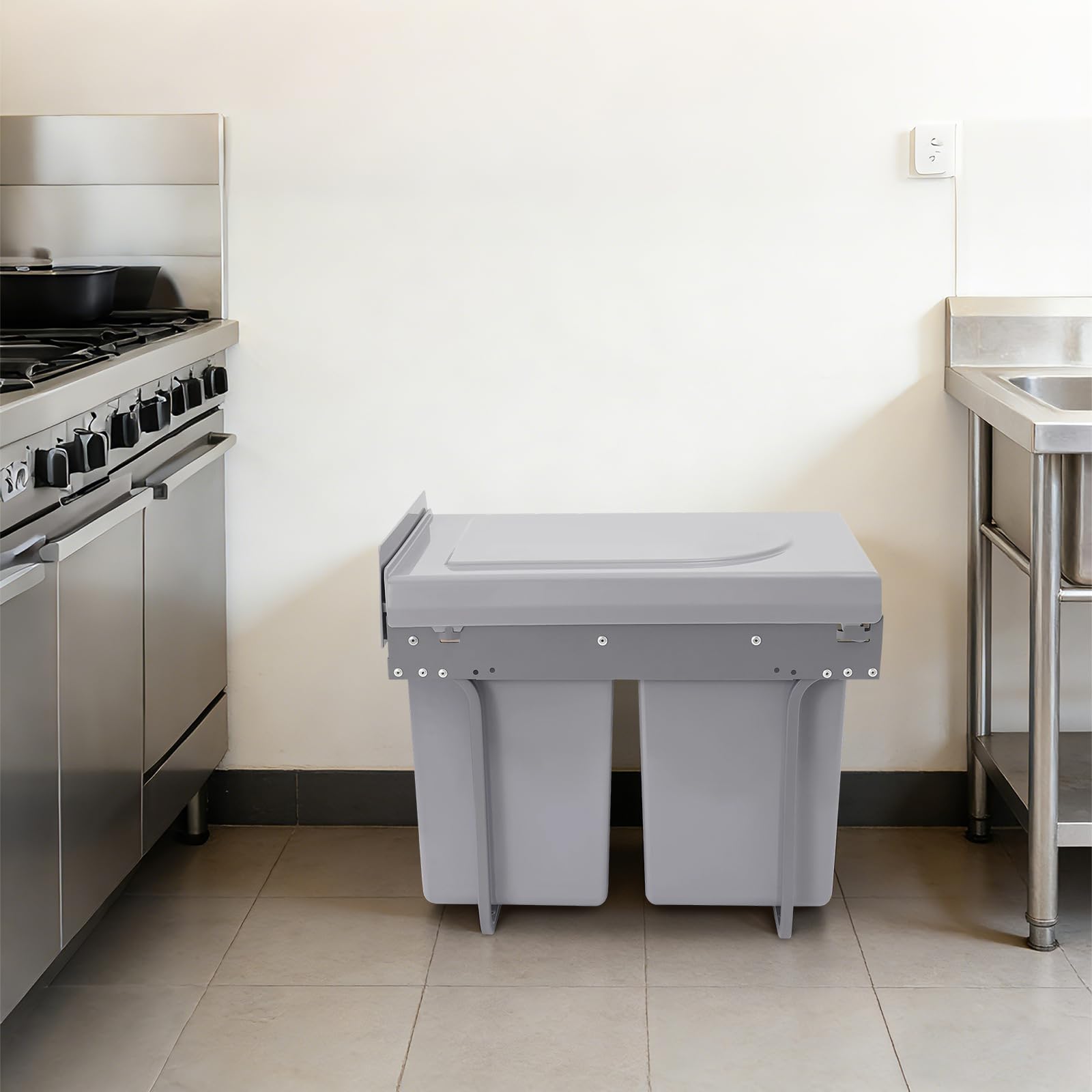 Pull Out - Papelera de cocina, con cajón deslizante, doble compartimento de 20 L, clasificación de residuos, higiene óptima, instalación fácil, almacenamiento armario de cocina, diseño compacto