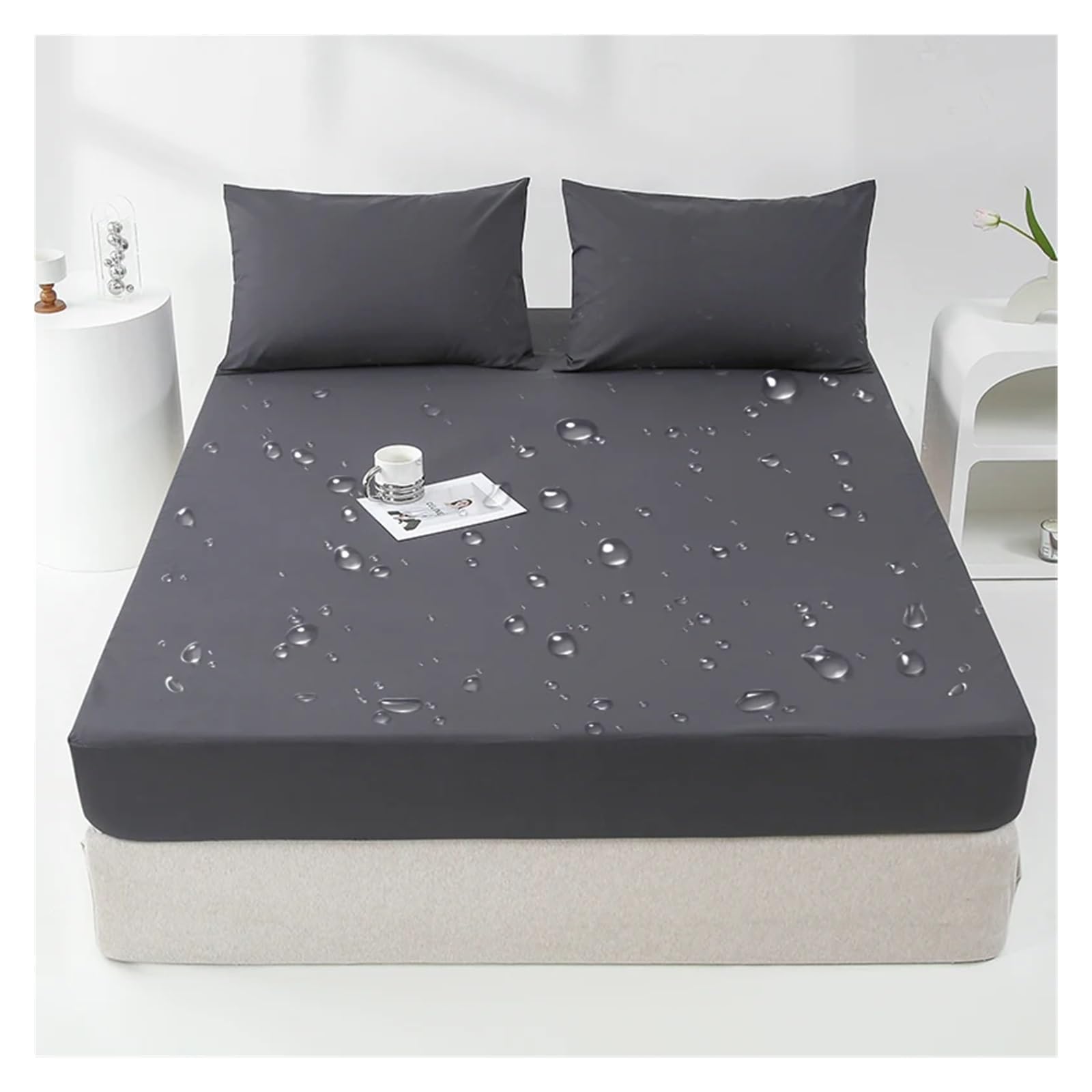 Coprimaterasso Impermeabile Coprimaterasso Impermeabile Lenzuola Regolabili con Angoli Regolabili con Fascia Elastica Singolo Doppio(Dark Gray,120x200x30cm)
