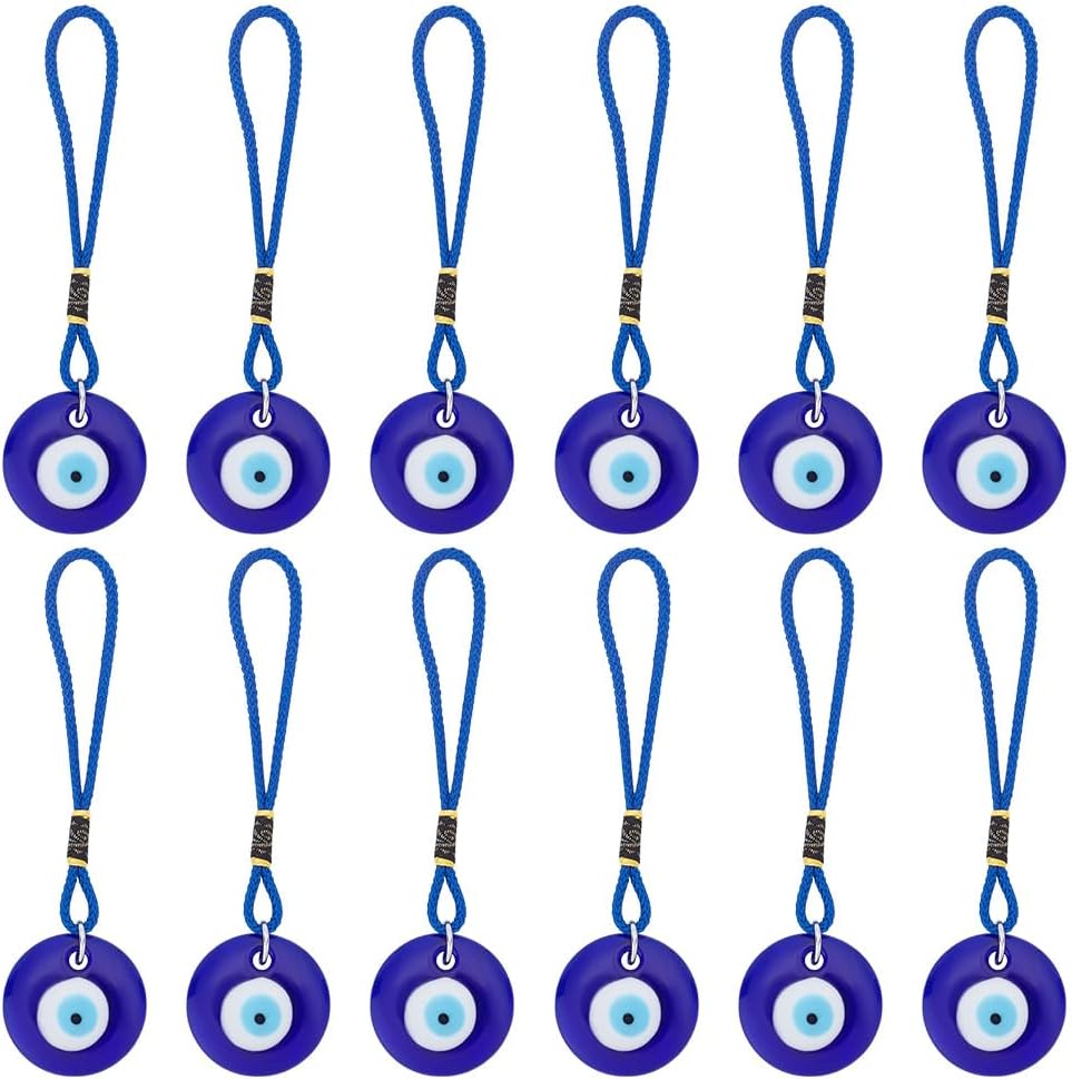 WEBEEDY 12 Pcs Evil Eye Car Charm Blue Turkish Evil Eye Car Hanging Ornament, Blue Bead Lucky Charm for Cars Rearview Mirror Window Door Protection Home Wall Decor, Gift for Father's Day Wedding