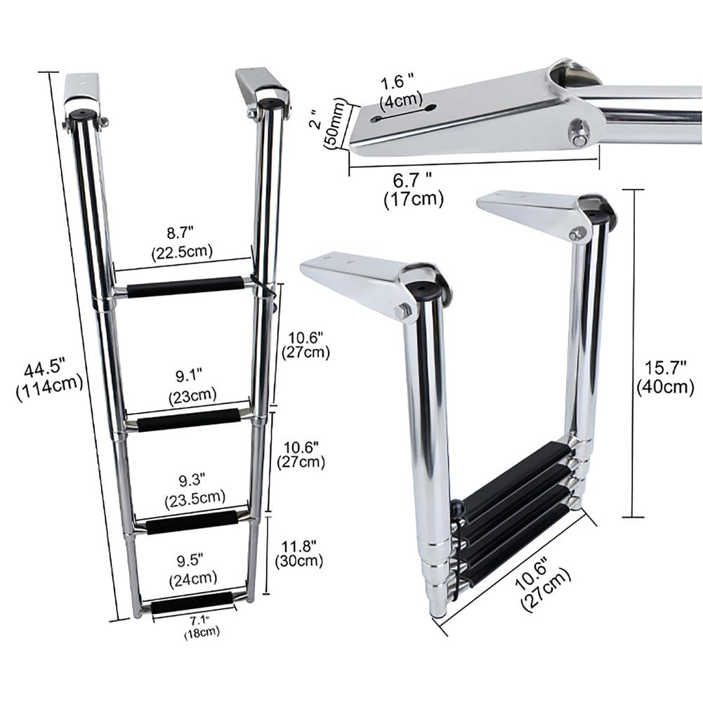 Scala per Barca, Scala in Acciaio Inox sotto la Piattaforma, Scala per Barca telescopica ed Estensibile, Scala Marina, scalette da Bagno Pieghevoli per Yacht marini,Argento,4 Step