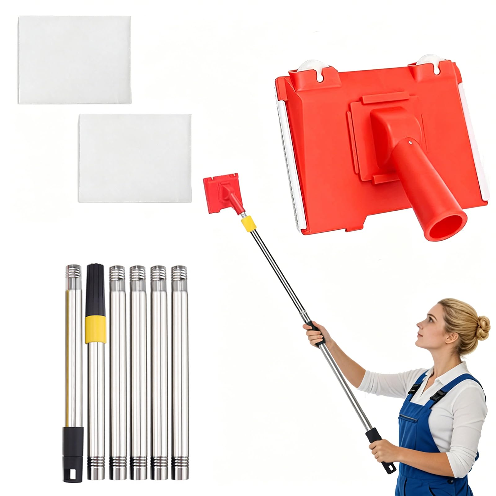 Paint Edger Tool with Extension Pole, Adjustable Cutting Paint Pad for Walls Ceilings Corners, Clean Edge Painting Tool Includes 2 Replacement Pads