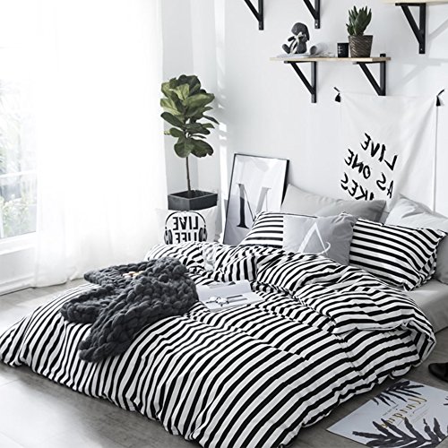 Clothknow Striped Comforter Set Queen Black And White Bedding Comforter Sets Farmhouse Comforter Ticking Comforter Men Women Comforter Full Bedding Cotton Stripes Comforter 3Pcs Queen Size Comforter #TOP2