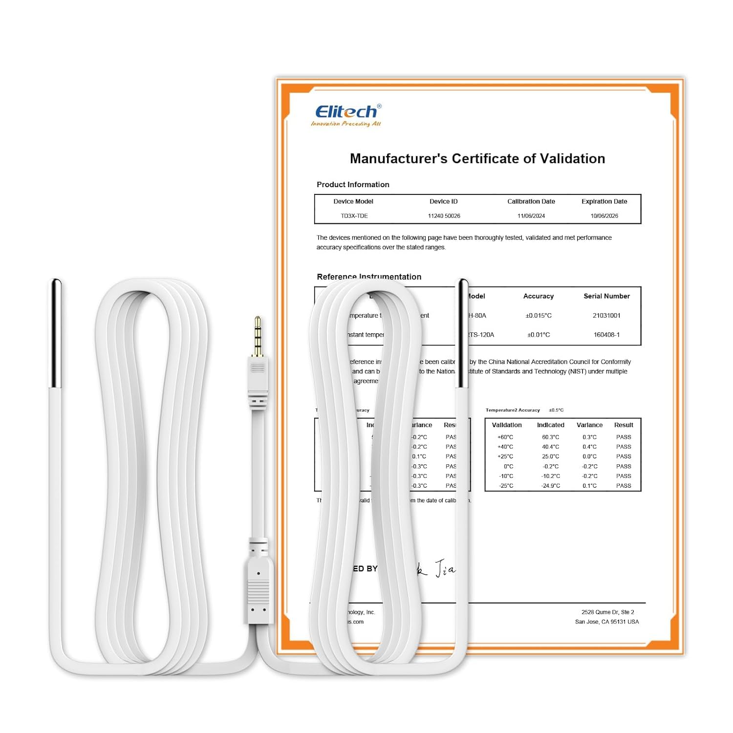 Elitech Sensore di Temperatura Esterno Sensore di Temperatura Adatto Solo per Dispositivo RCW-360Pro, Monitor da -40~80 ℃ Connettore Audio 16,4 ft*2 Sensor-TDE-RCW-360Pro