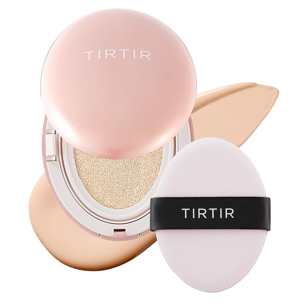 TIRTIR Mask Fit All Cover Pink Cushion Foundation | High coverage, Velvety Matte Finish, Lightweight, Flawless, Corrects Redness, Korean Cushion (21W Natural Ivory, Full Size, 0.63 Fl Oz)