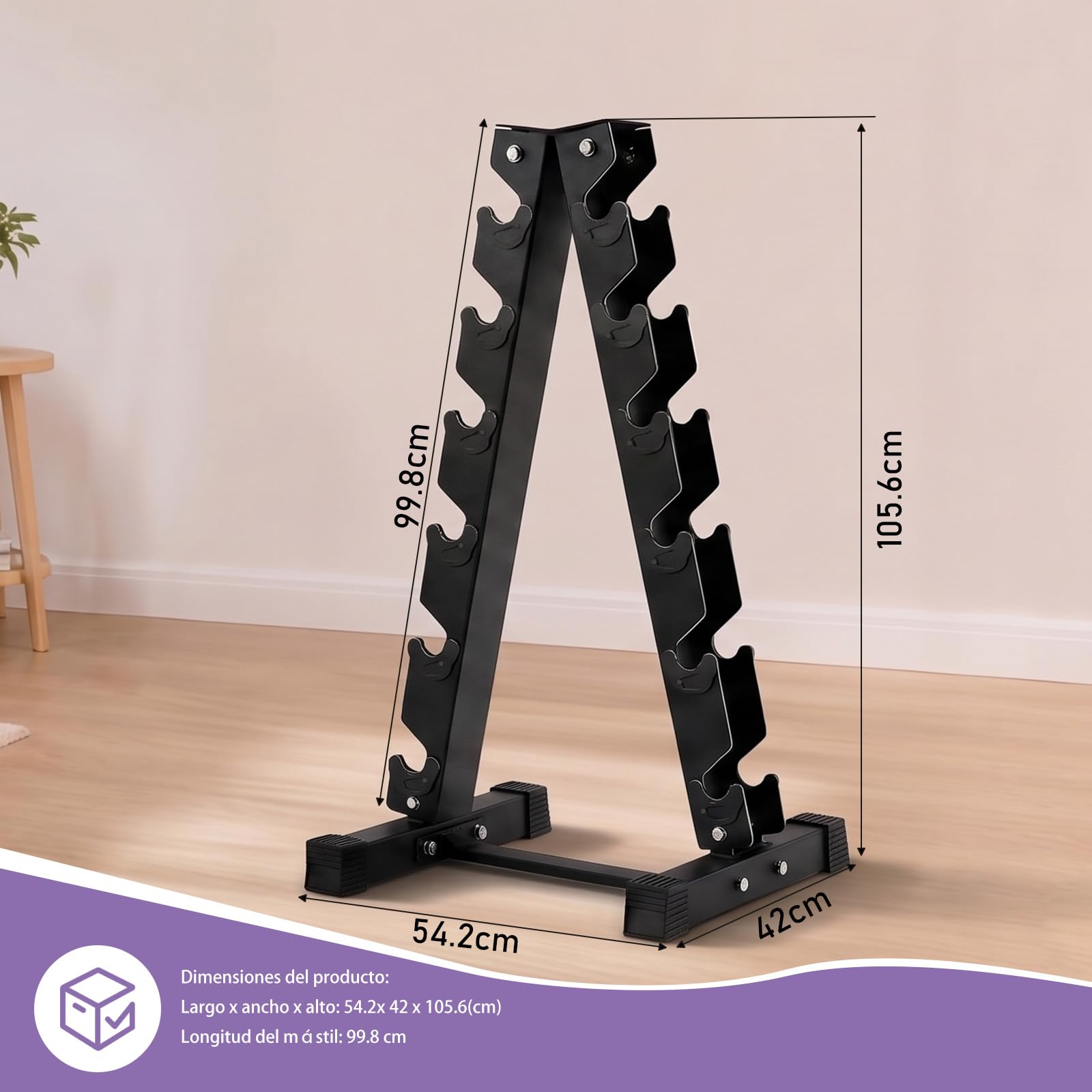 Soporte para Mancuernas de 6 Niveles,Estructura en A, Capacidad180kg con Goma Antideslizante, para Gimnasio y Fitness en Casa (6, Kilogramos, 180)