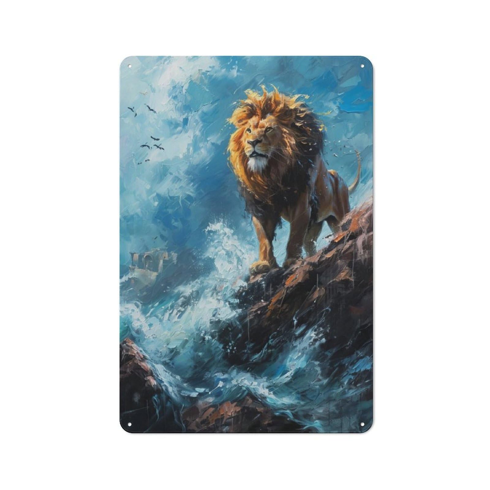 Seaside Lion Majesty Metal Wall Sign 30x20cm, Clean Industrial Loft Wall Plaque for Workspace, Cafe, Hallway Or Garage