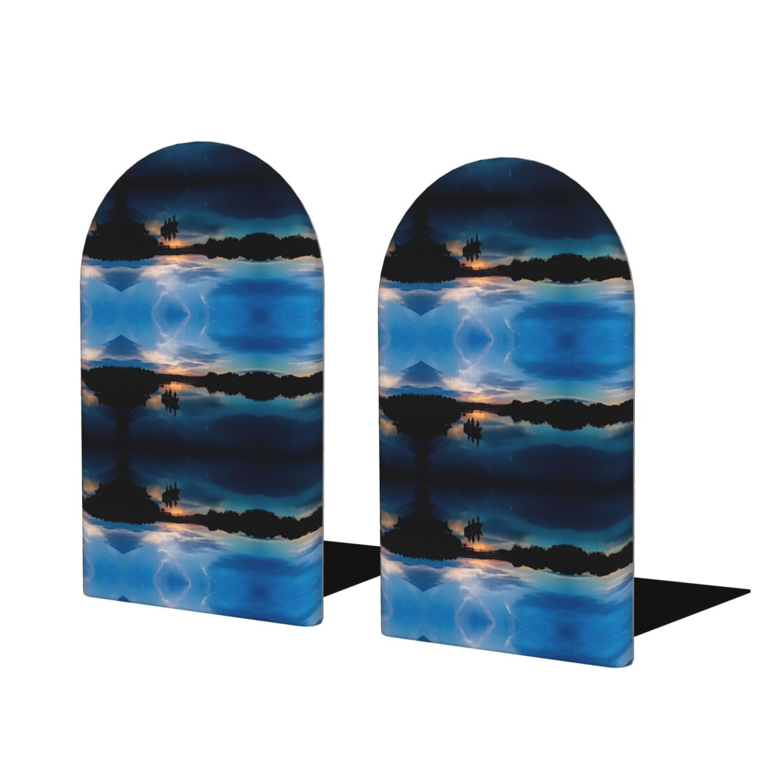 Fishing Scenic Stylish Bookends with Full-Print Design Durable Wooden and Metal Bookend Set for Home, Office