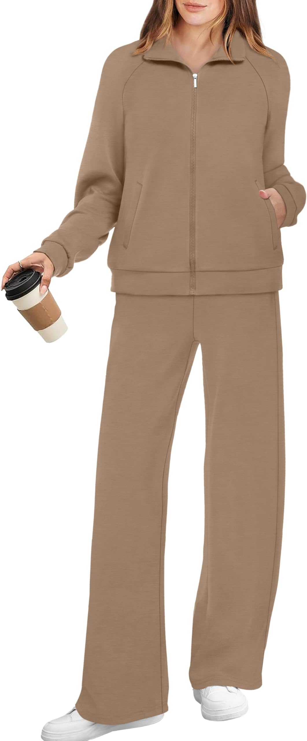 XIEERDUO Women's 2 Piece Lounge Sets Full Zip Up Sweatsuit Wide Leg Tracksuit Workout Outfits Fashion Airport Wear