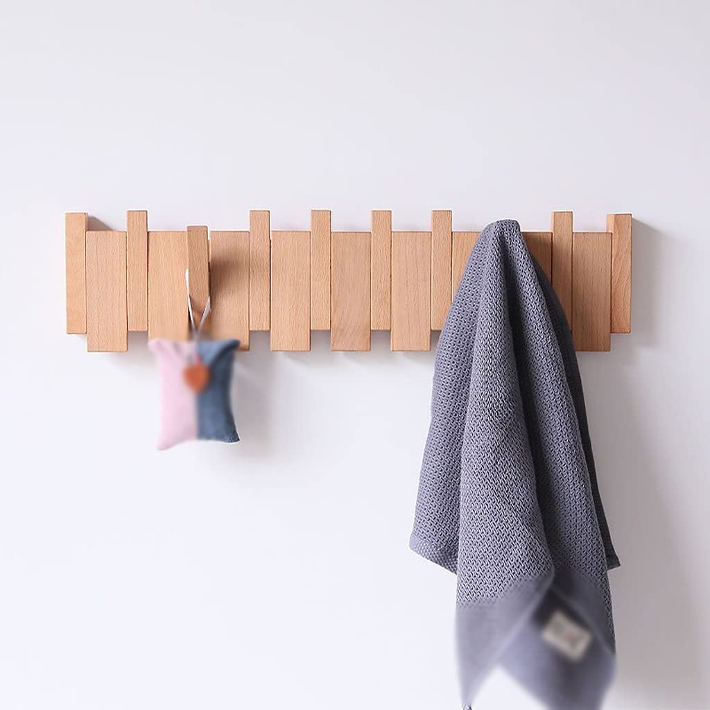 NOBRIM Perchero Creativo de 8 Ganchos, Gancho para Ropa de Madera, Colgador de Puerta de Entrada montado en la Pared para Colgar Abrigos, Toallas, Sombreros, Llaves, decoración del hogar