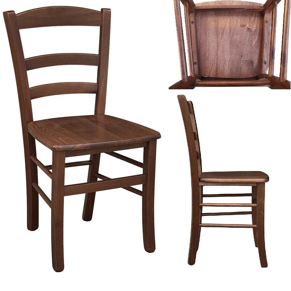OKAFFAREFATTO MADDALONI Silla de comedor rústica nogal oscuro con asiento de madera maciza