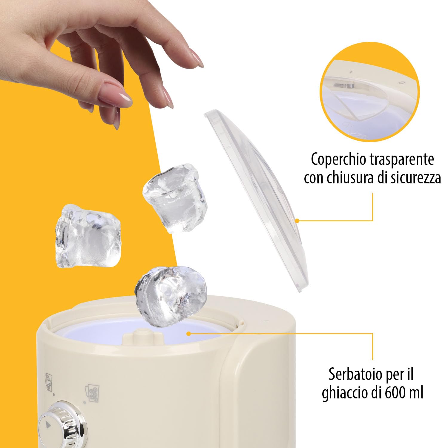 Macchina per granite Tristar - 2 dimensioni di ghiaccio tritato - 250 g di ghiaccio al minuto - contenitore da 1,1 L - scomparto per il ghiaccio da 600 ml - KD-7310