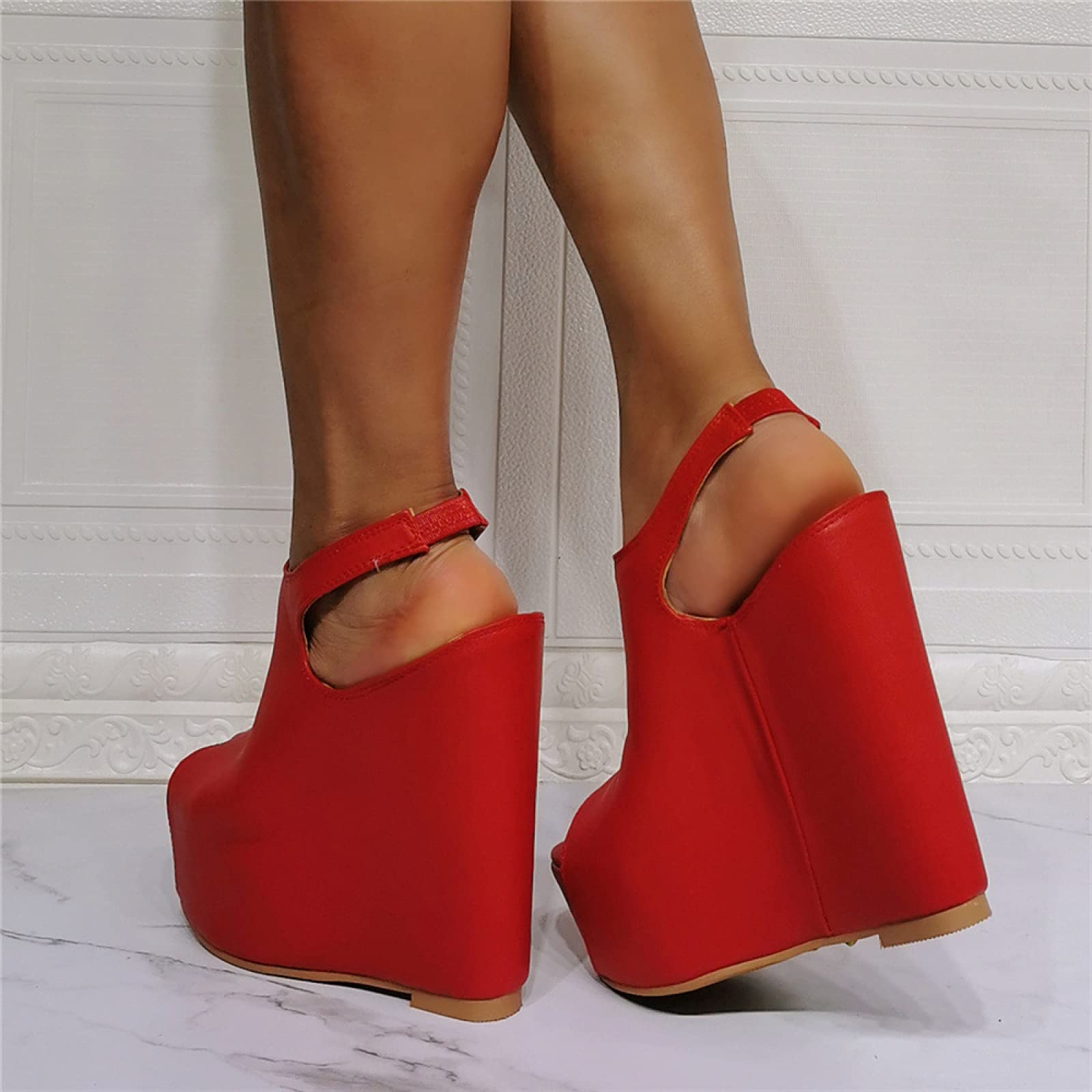 Sandali Sexy del Cuneo del Partito di 15CM degli Alti Talloni, Red-52
