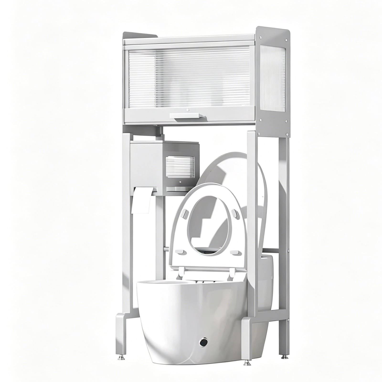 Over the Toilet Storage Cabinet Bathroom Organizer, Stable Anti-Tip Design & Adjustable Shelves, Narrow Space Saver for Restroom(White 2-Tier w/Tissue 20.47x10.24x49.41in)