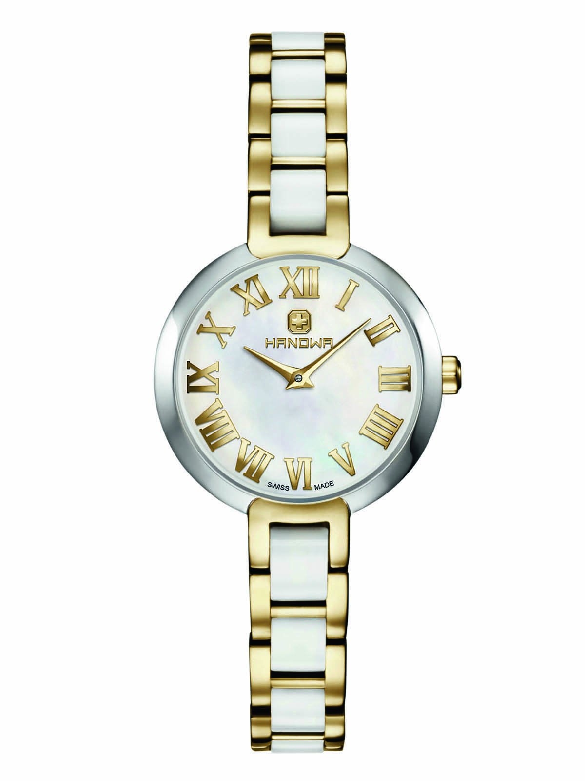 Hanowa Orologio da donna Swiss Made in acciaio inox ceramica oro bianco 16-7057.55.001, bianco, Bracciale
