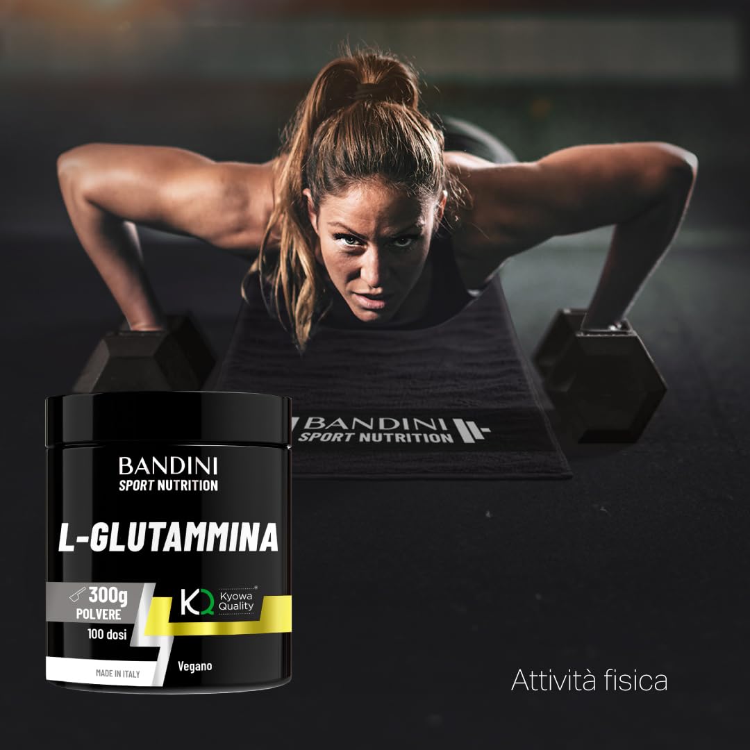 Bandini® L-Glutammina Kyowa® Quality Pura in Polvere - Aminoacido utile per Esercizi Fisici ad Alta Intensità - Rinforza la Massa Muscolare - Glutammina POWDER 100% Vegan - Confezione da 300g