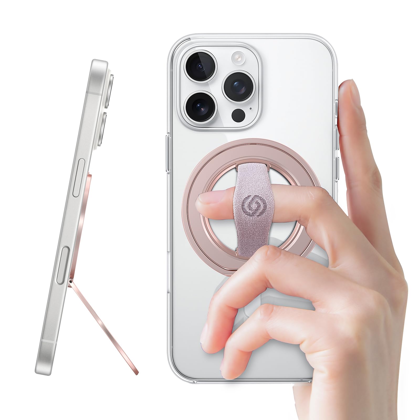 EWA MagOne 3rd Gen [Compatible with MagSafe] Phone Grip Stand with Finger Strap, Removable Magnetic Ring Holder Kickstand Loop for iPhone 17,16,15,14,13,12 Series (Pink)