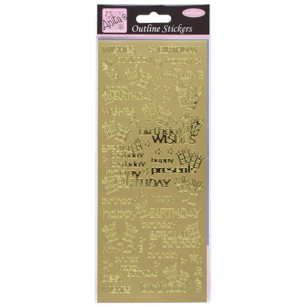 Anitas Outline Stickers, Special Birthday Wishes, Gold, For Scrapbooking, Card Making, Kids Play, Homework, Art, Craft, Embelish, Decorative, Paper, Card, Glass, Metal, Plastic, Foam