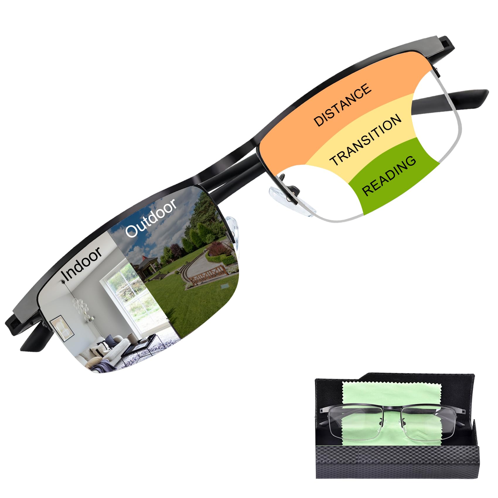 UXAOSVME Photochromic Progressive Multifocus Reading Glasses Men UV Protection Transition Sunglasses Anti Blue Light Readers