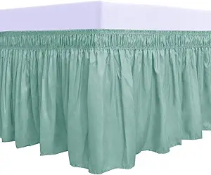 PureFit Wrap Around Ruffled Bed Skirt with Adjustable Elastic Belt - 22 Inch Drop Easy to Put On, Wrinkle Free Bedskirt Dust Ruffles, Bed Frame Cover for Twin, Twin XL and Full Size Beds, Baby Blue