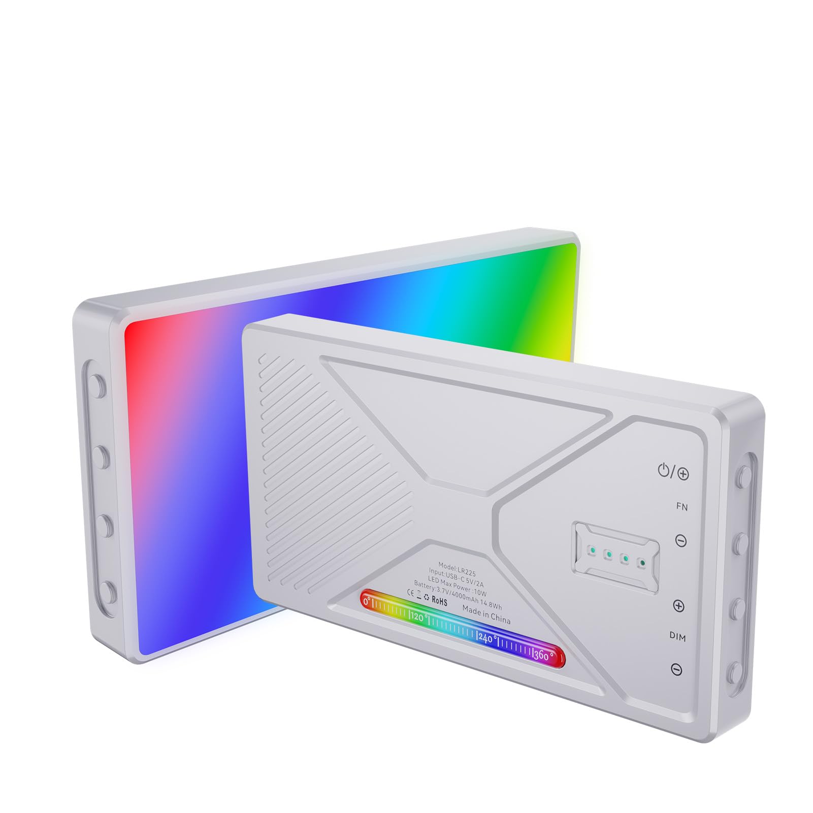 Andoer Luce video a LED RGB, luce per fotocamera, 225 perline LED, luce video, dimmerabile, 2500 K-9900 K, luce di riempimento ricaricabile con supporto per scarpe fredde per smartphone, tablet