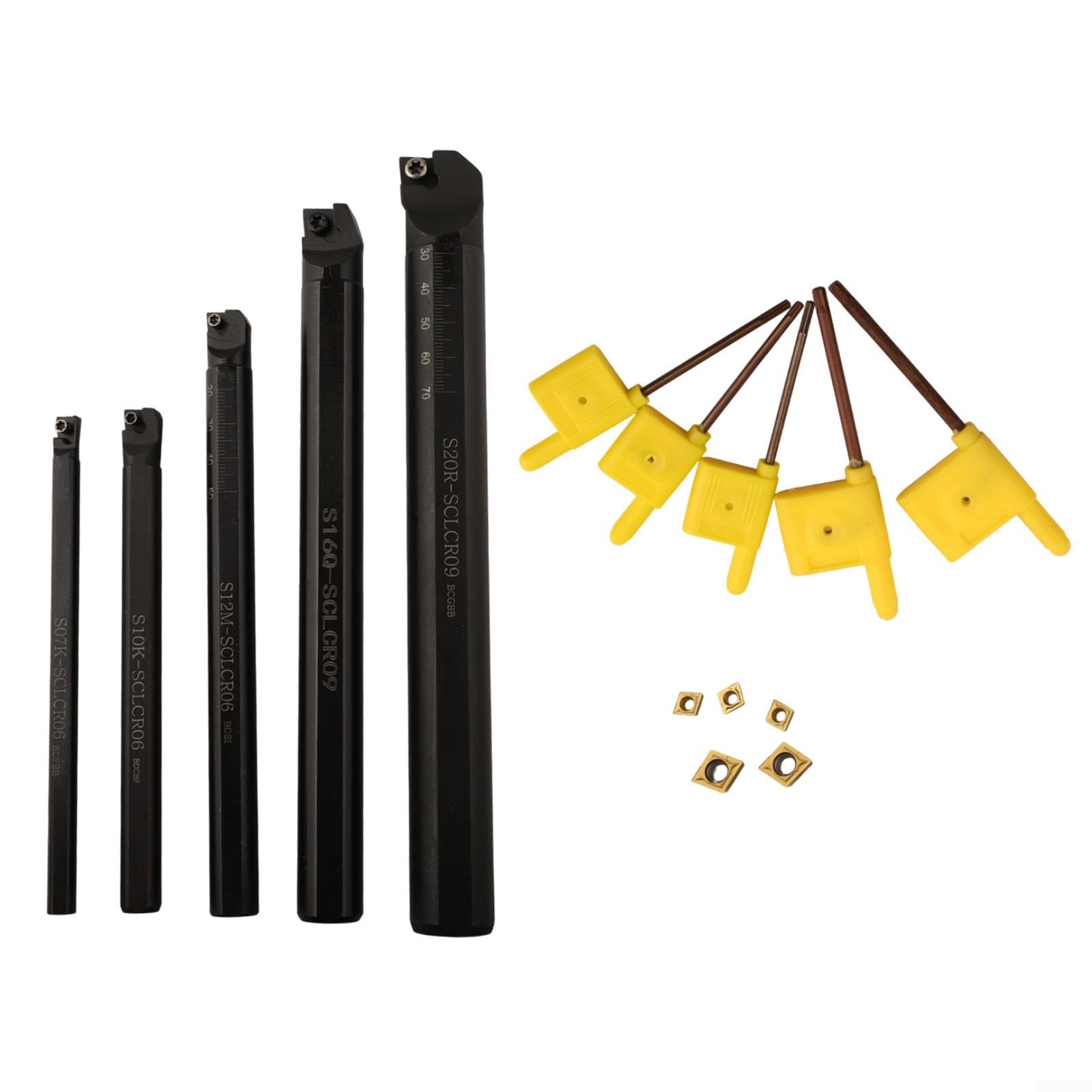 Lathe Turning Tool Holder Set,5Pcs SCLCR Boring Bar S07K S10K S12M S16Q S20R With 5Pcs CCMT Carbide Inserts For CNC Metalworking