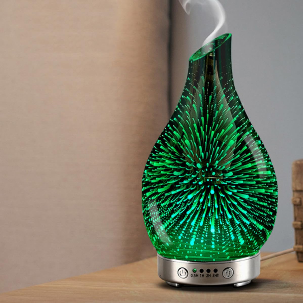 Gadpiparty Geräuschloser 3D Glas Aromatherapie Diffusor mit Farbwechsel Sicherer Öldiffusor Luftbefeuchter aus Glas und Abs für Empfang und Besprechungsräume